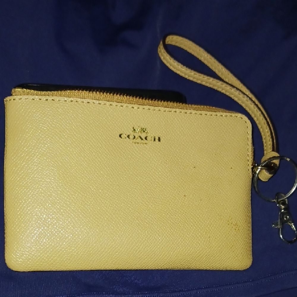 Coach Beige Zip Wristlet Cardholder Wallet